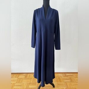 Soft Surroundings V Neck MIDI Dress Navy Blue XL Modern Minimalist Old Money